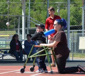 batting-walker batter in a walker